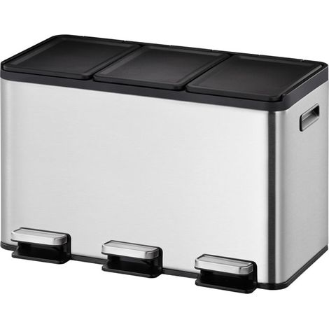 EKO - Poubelle à pédale tri sélectif Essential splitted 10+10+10 litres - Stainless steel - inox mat