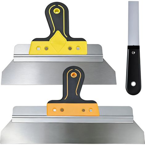 3 Pièces Couteau à Enduire, Spatule Peinture en Acier au Carbone, Spatule de Plâtrier avec Manche en Plastique, Spatule Plate pour Cloisons Sèches, Plâtrage et Décollage de Papier Peint (1/5)