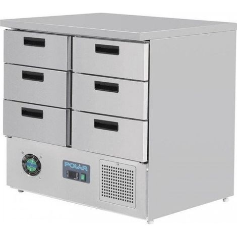 Table inox réfrigérée positive 6 tiroirs GN 1/1 (P)65 mm, 155 W, 220 V - MONO