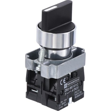 Sélecteur 3 Positions 22 mm x 1 Pièce 2 NO 10 A Bouton Poussoir de Sélection Rotatif Maintenu ZB2-BE101C pour Remplacement, [Noir] (1/5)