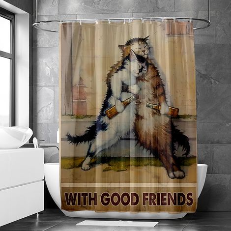 Rideau de douche motif chat rétro aquarelle, polyester imperméable, 90x180 cm (1/5)
