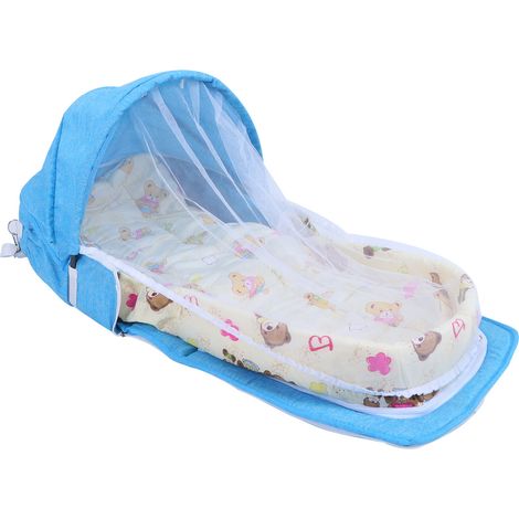 Lit bébé multifonctionnel anti-moustiques, pliable et portable, avec jouets et moustiquaire (Bleu) (1/5)