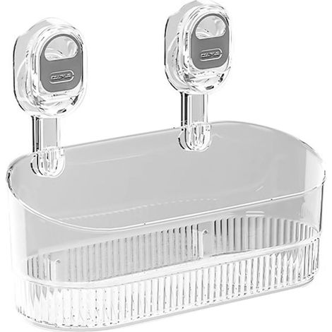 Boîte de rangement à ventouses pour salle de bain, facile à nettoyer, support de rangement à ventouses, support de rangement portable, compatible avec les produits de rangement transparents pour salle (1/5)