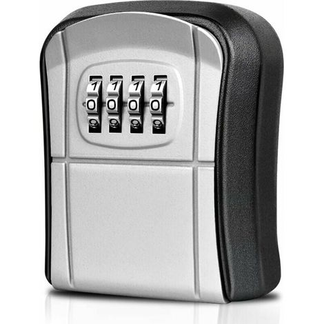 Schlüsselsafe zur Wandmontage (grau), Mini-Schlüsselsafe für den Außenbereich mit 4-stelligem Digitalcode, zurücksetzbarer wasserdichter Schlüsselkasten für Zuhause, Schule, Büro, Fabrik, Garage (1/5)