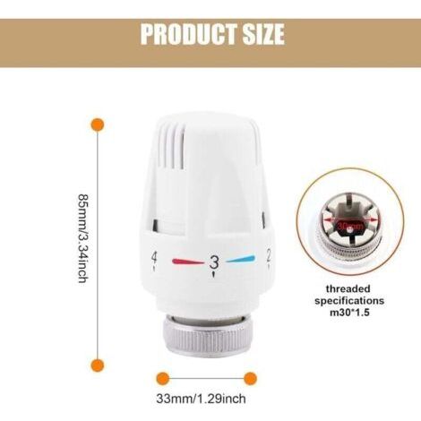 NALOOKAMIC 4 Pièces Tete Thermostatique Radiateur, Tête de Vanne de Radiateur, Robinet Thermostatique Radiateur, M30 X 1,5 Tête de Thermostat