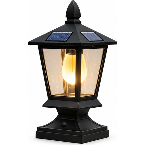 Lampe Solaire pour Dessus de Poteau Extérieur, Lumière Chaude à Filament, Boîtier en Plastique, Jardin (1/5)