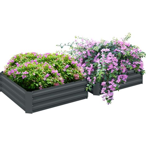 2er Set Pflanzkasten, Blumenkasten, Blumenkübel für Garten, Terrasse, Verzinkter Stahl, 100 x 100 x 30 cm, Dunkelgrau