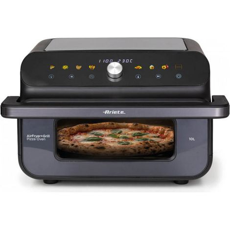 Ariete 4649 Air Fryer + Grill Pizza oven, Friggitrice e forno pizza, 2000W, Capacità 10L, 8 programmi di cottura, Timer, Cuoce una pizza intera, Finestra trasparente + luce, doppia resistenza, fino a