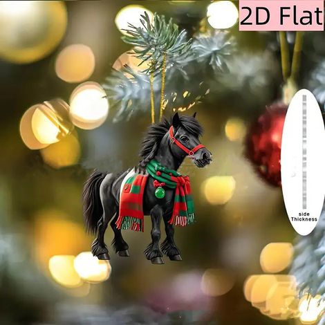 Décoration Arbre De Noël - Poney En Acrylique 2D - 8 Cm - Motif Imprimé Plat - Pour Intérieur Maison Ou Centre Commercial - Lot De 1 (1/5)