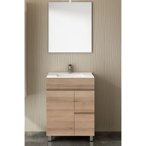 Conjunto de Baño Isquia 2 cajones y dos puertas - 7 colores distintos -15 medidas - incluye mueble, lavabo y espejo - Estepa 60 x 45 cm (1/3)