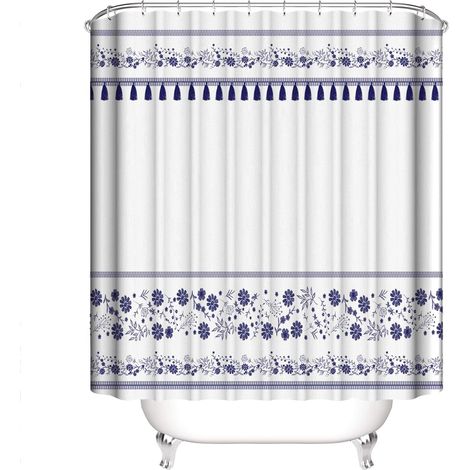 Rideau de douche imperméable avec 12 crochets, motif décoratif, résistant à la moisissure – Lavable, pour salle de bain–DELKEVIC (1/4)