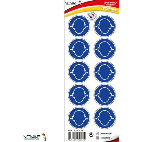 Planche 10 Stickers Ø 40mm - Port obligatoire des bouchons d'oreilles - 4250434