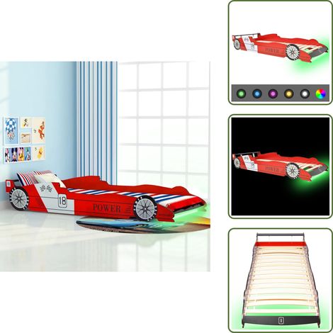 The Living Store Kinderbett mit LED im Rennwagen-Design 90 x 200 cm Rot - Kinderbett - Jugendzimmer - Holzbett - LED-Licht - Rennwagen Design (1/5)