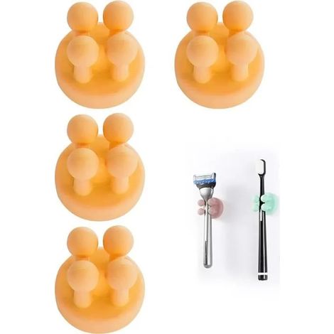 Support pour brosses à dents - Silicone - Jaune - Auto-adhésif - 4 pièces - Accessoires de salle de bain (1/4)