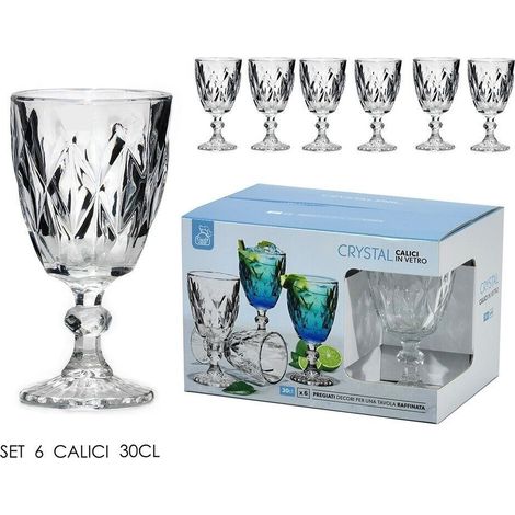 Trade Shop - SET MIT 6 KRISTALLGLÄSERN 30 CL AUS ELEGANTEM TRANSPARENTEN GLAS FÜR GETRÄNKE, WEIN, WASSER -