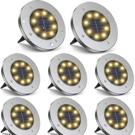 Lampes de sol solaires de jardin à 8 LED, lampes disque étanches pour éclairage paysager extérieur, mur de cour (1/5)