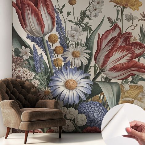Fotomurale adesivo stickers - murali decorativo - soggiorno moderno - effetto realistico - Mazzo di fiori 250x250 cm (1/5)
