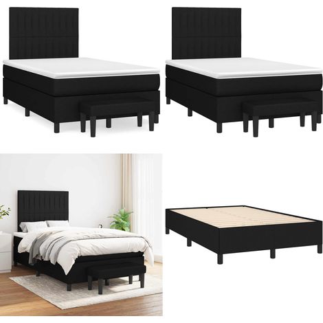 Sommier à lattes de lit avec matelas noir 120x190 cm tissu - Lit Double - Lit Tapissier - Literie - Chambre À Coucher - Meuble De Chambre - Home & Living (1/5)