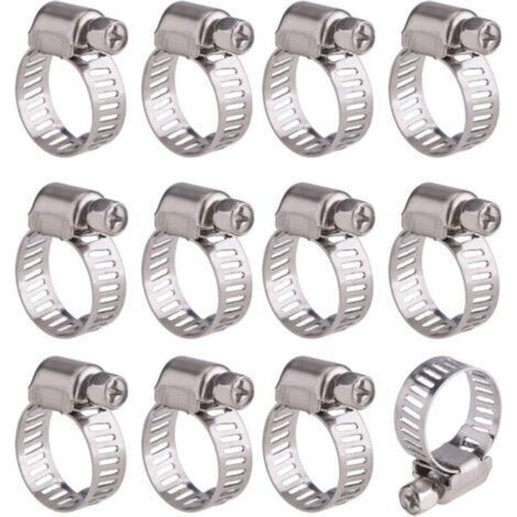 12 Pièces Collier de Serrage Tuyau Ajustable en Acier Inoxydable Tuyau Pinces Clips Fixation (9-16 mm) (1/5)