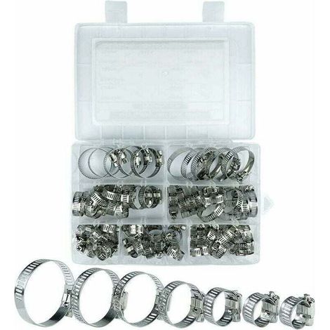 Collier De Serrage, Collier De Serrage Inox, 60 Pièces Collier Serrage Inox, 8-38mm 7 Tailles Différentes, Pour Piscines, Lave Linge, Lave Vaisselle, Conduites D'eau Domestiques (1/4)