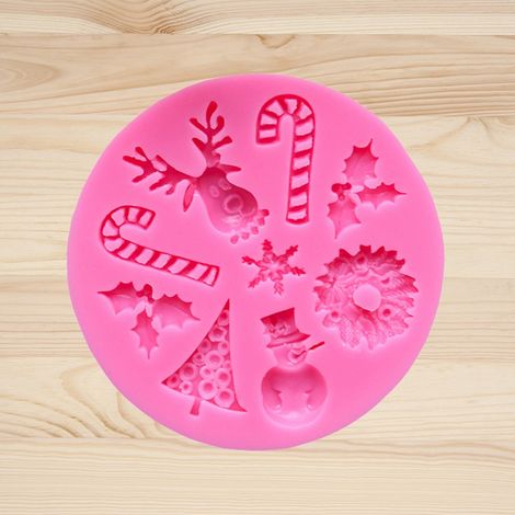DIY-Weihnachts-Silikonform mit verschiedenen Dekorationen für Fondanttorten, Schokoladengebäckform (18) (1/5)