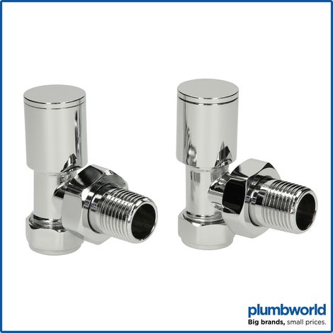 Modern Angled Heated Towel Rail Radiator Valves Pair 15mm Chrome Round Manual (1/5)