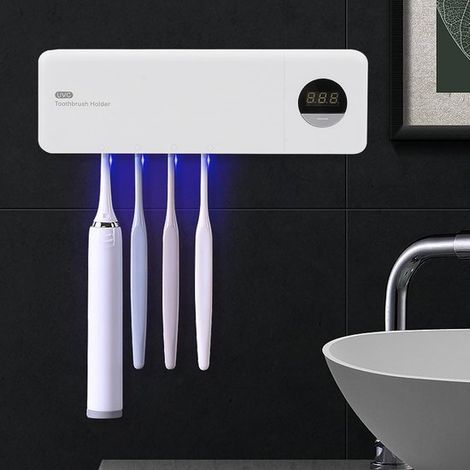 Dailygoody, Soporte para cepillos de dientes UV, Desinfectante de cepillos de dientes, Montaje en pared, Blanco, Tecnología de luz UVC, Adecuado (1/5)