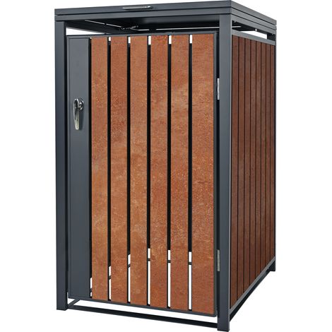 ML-Design Cobertizo para Ocultar Cubo de Basura 240L Antracita Aspecto Marrón Óxido Rojizo 68x80x116,3 cm Caseta de Acero para Jardín Exterior Contenedor Resistente Caja con Tapa Abatible y Cerradura (1/5)