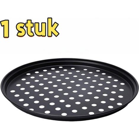 Plaque à pizza perforée 32 cm de diamètre, plaque de cuisson pour pizza au fromage, support de cuisson adapté au four, pour maison, cuisine et restaurant, noir (1/5)
