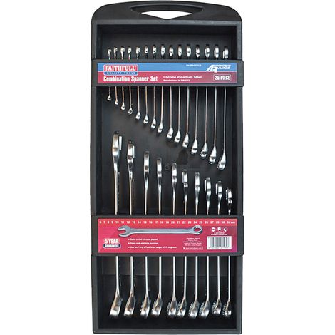 Faithfull Chrome Vanadium Comb Spanner Set, 25 Piece (1/4)