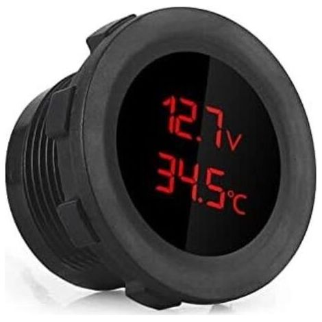 2 en 1 Voltmètre Thermomètre, Batterie Tension Température Numérique Moniteur Indicateur Jauge Tester avec Double Affichage LED pour Les Véhicules 12V (rouge) rouge - (1/5)