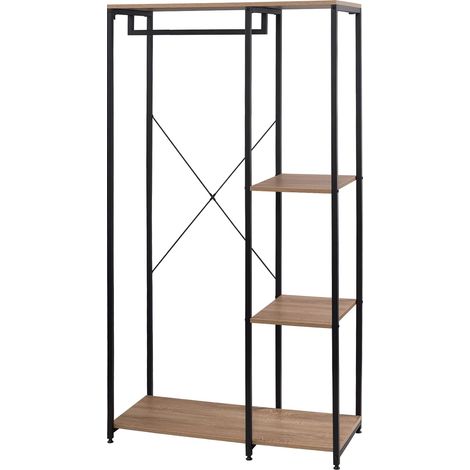 penderie 3 étagères COLORADO - Noir mat, chêne clair - Bois et métal - 167 x 90 x P 40 cm - Livraison gratuite (1/5)