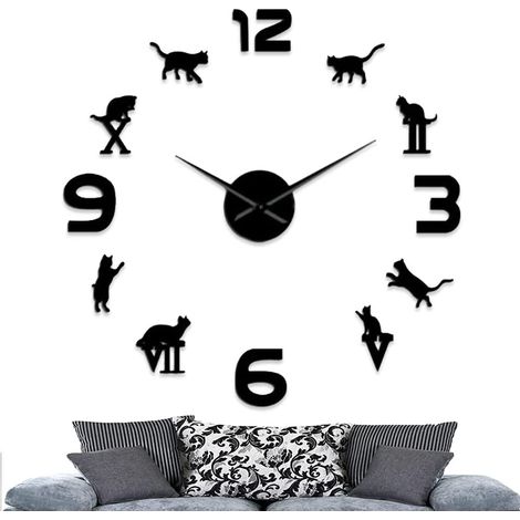 Pendule Moderne Grande, Horloge Murale DIY, Créatif 3D Miroir Autocollant, (Batterie Non Inclus) –Noir (1/4)