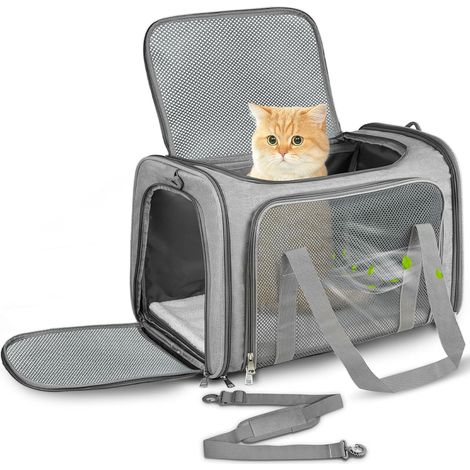 Sac de Transport Chat, Sac Transport Chat Chien avec Matelas Souple, Sac Transport Chien Respirant et Pliable, Caisse de Transport Chat Respirant pour Petit Chien,Chat (Gris, 43x28x28cm) (1/4)