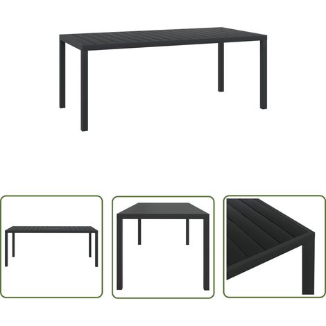 The Living Store Table de jardin Noir 185 x 90 x 74 cm Aluminium et WPC - Table De Jardin - Table Extérieure - Mobilier De Jardin - Table En Aluminium - Table Résistante Aux Intempéries (1/5)