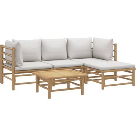 Muebles de jardín muebles de exterior juego de muebles de 5 piezas con cojines de bambú gris claro 020016384 (1/5)