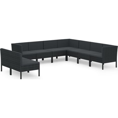 Maison Exclusive - Set Divani da Giardino 9 pz con Cuscini in Polyrattan Nero (1/5)