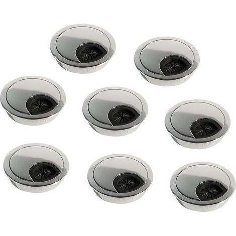 Lot de 8 Passe-câbles Ronds Encastrables Diamètre 60mm pour Bureau en Zamac Chromé (1/5)