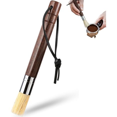 Brosse de Nettoyage pour Machine à Café en Bois d'Ébène avec Cordon de Suspension - Pinceau Barista pour Moulin à Café, Groupe et Porte-filtre - Accessoire pour Expresso (1/5)