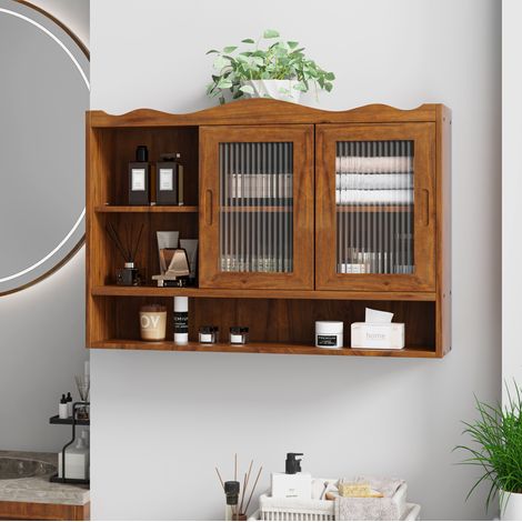 Armoire murale de salle de bain 90x20x60 cm avec 3 niveaux de rangement, marron (1/5)