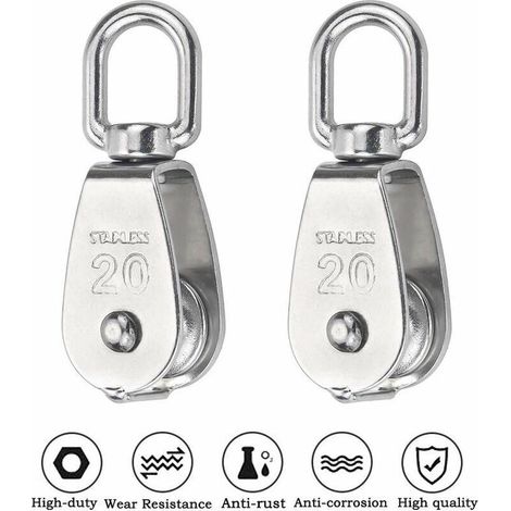 M20 Poulie Simgle en Acier Inoxydable 304, 20MM Seul Poulies Bloc Rouleau, Grue Pivot Crochet Lisse Fil Corde Câble Chargement 75kg/165lbs (5 Pièces)--TRIMEC