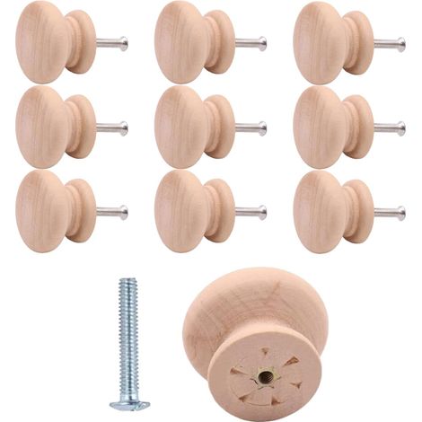 Küchenschrankgriff, 10 runde Holzknöpfe mit Schrauben, Pilzform für Schubladen, Schränke und Regale, einfache Montage (1/5)