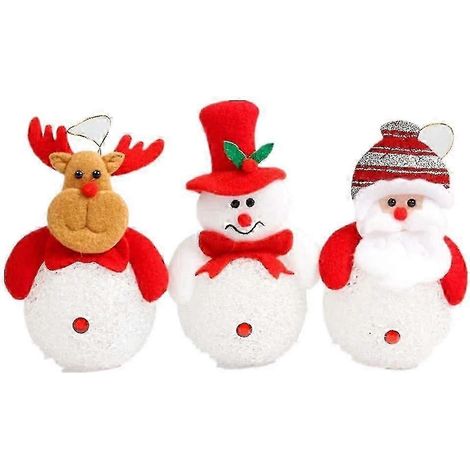 Boules de Noël LED, boules pour sapin de Noël, boules de Noël à suspendre, décoration pour sapin de Noël (Père Noël, bonhomme de neige) (1/4)