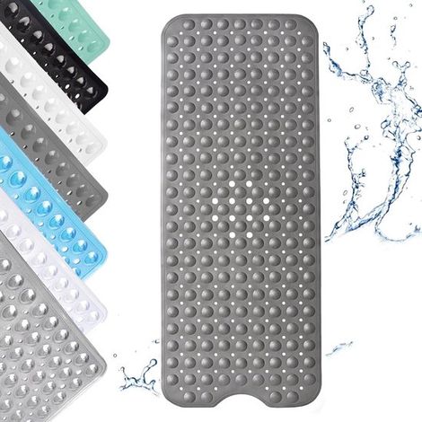Duschmatte rutschfest 100 x 40 cm rutschfeste Matte Dusche mit Saugnäpfen lange rutschfeste Matte PVC-Badewannenmatte mit Abflusslöchern Dusche grau (1/5)