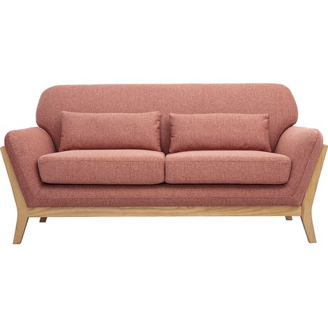 Divano scandinavo 2 posti in tessuto effetto velluto texture terracotta e legno chiaro YOKO