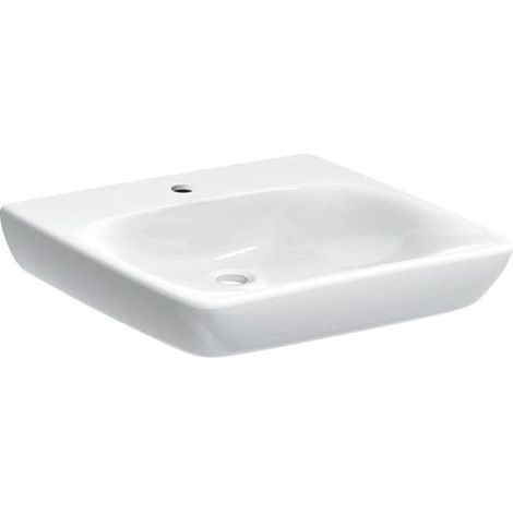 Geberit – Lavabo suspendu 550x550 mm pour PMR – Céramique blanche – 1 trou robinetterie – Sans trop-plein – Forme ergonomique (1/6)