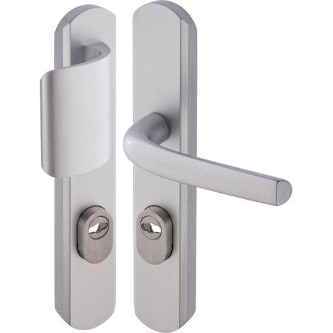 Set de Poignée de Porte sur Plaque - Version Porte Pallière, Entraxe 195mm - Pose Facile - Aluminium - Protecteur de Cylindre Inox Ajustable 5mm - Anodisé Argent (1/5)