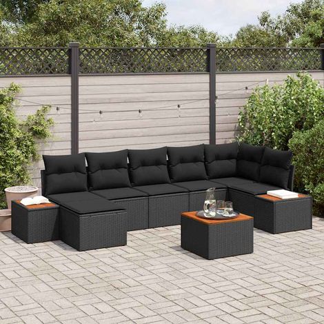 vidaXL Set Divano da Giardino con cuscino 8 pcs Nero polyrattan (1/5)