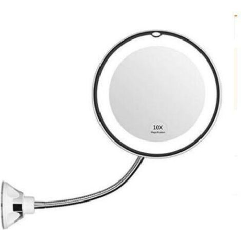Flexibler Vergrösserungsspiegel mit LED-Licht 10-fache Vergrösserung Leistungsstarker Saugnapf Beleuchteter Kosmetikspiegel Make-up-Spiegel -- TRIMEC