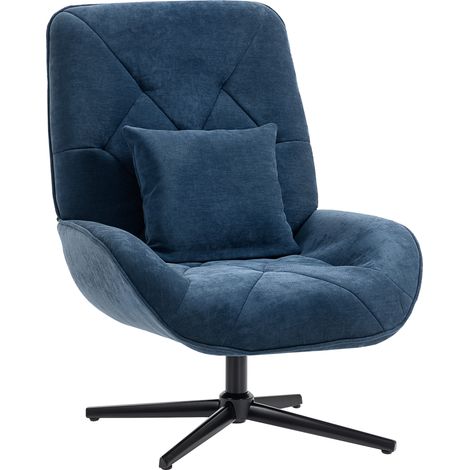 HOMCOM Swivel Accent Chair, Chenille Armchair with Lumbar Pillow, Dark Blue